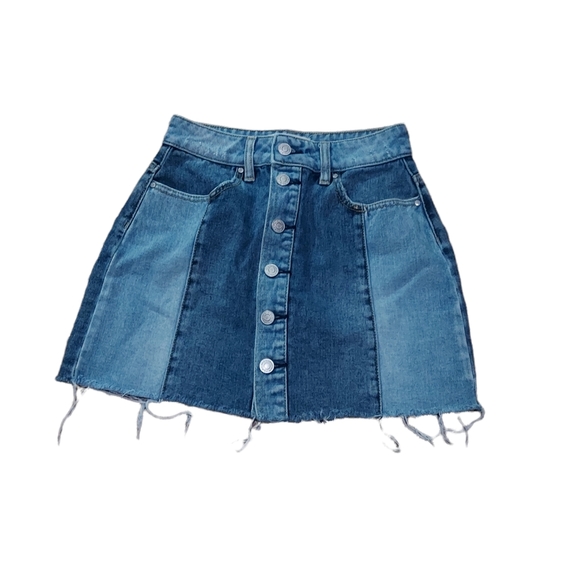 PacSun Dresses & Skirts - pacsun 24 Skirt Jeans Knee Length Patchwork Button Front Denim Blue. Dim…